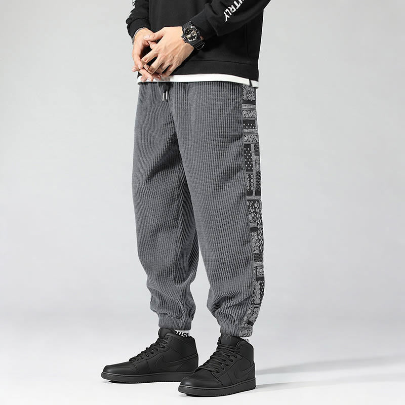 Buddha Stones Fall Solid Drawstring Side Paisley Pattern Straight Leg Ankle-length Corduroy Men's Pants With Pockets - Gray - US/UK/AU46，EU56 (5XL) - image 19
