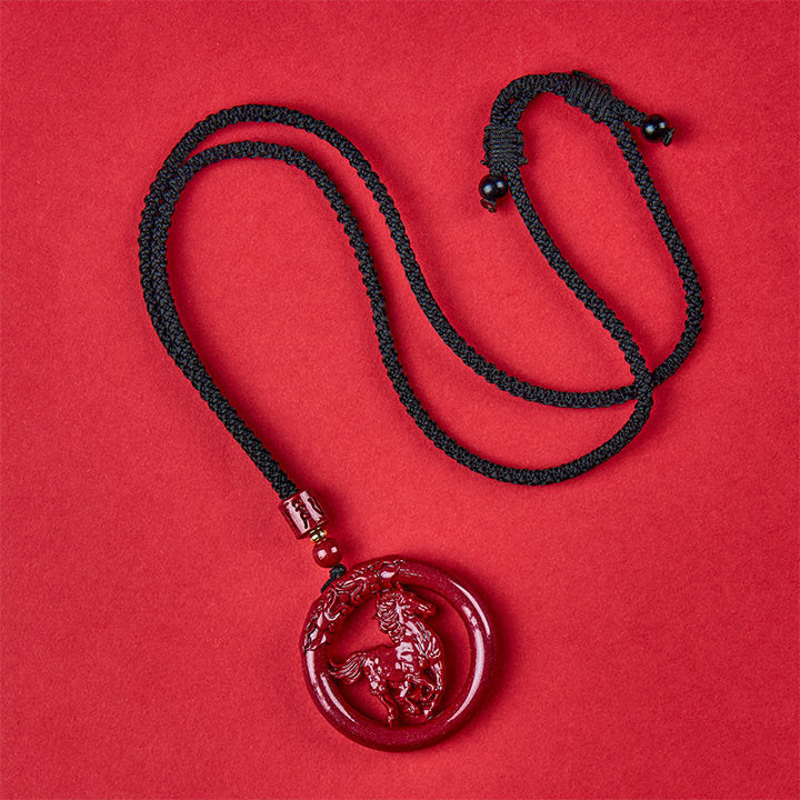 Buddha Stones Year Of The Horse Carving Peace Buckle Natural Cinnabar Concentration Necklace Pendant - image 4