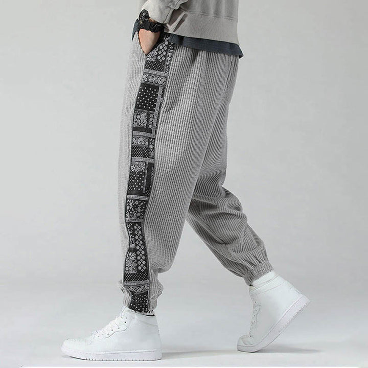 Buddha Stones Fall Solid Drawstring Side Paisley Pattern Straight Leg Ankle-length Corduroy Men's Pants With Pockets - image 17