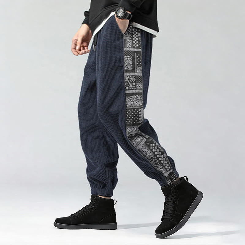 Buddha Stones Fall Solid Drawstring Side Paisley Pattern Straight Leg Ankle-length Corduroy Men's Pants With Pockets - image 33