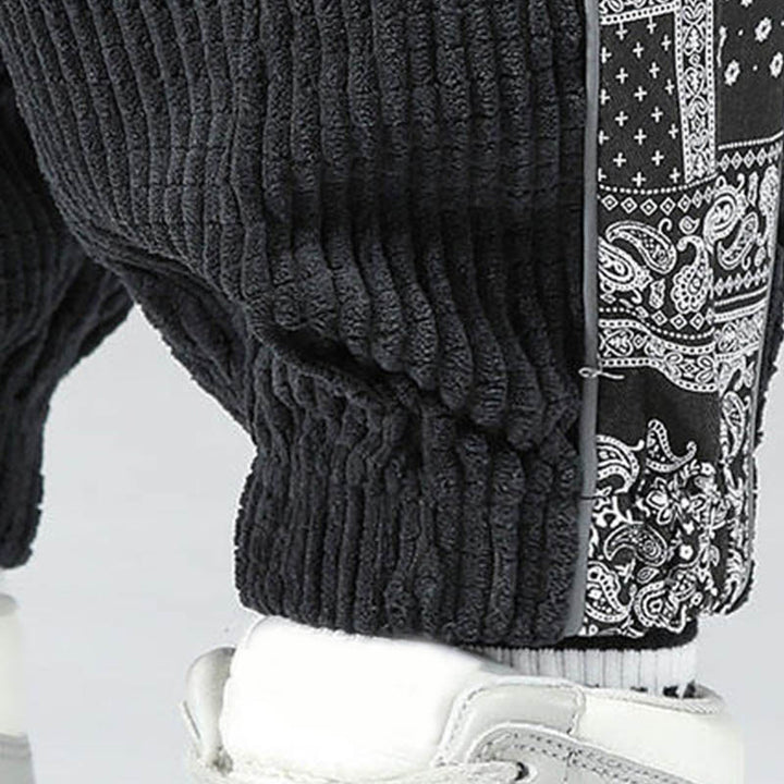 Buddha Stones Fall Solid Drawstring Side Paisley Pattern Straight Leg Ankle-length Corduroy Men's Pants With Pockets - image 12