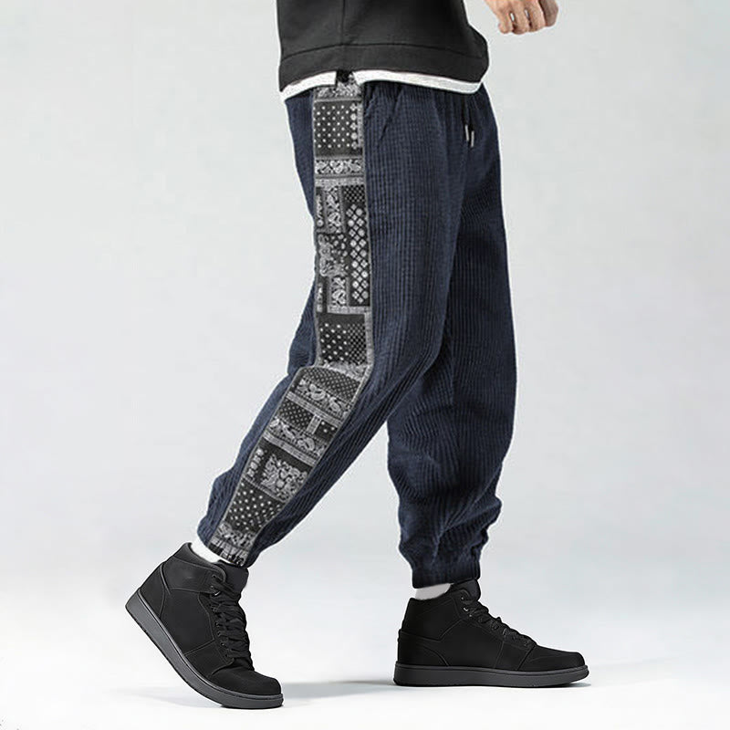 Buddha Stones Fall Solid Drawstring Side Paisley Pattern Straight Leg Ankle-length Corduroy Men's Pants With Pockets - image 30