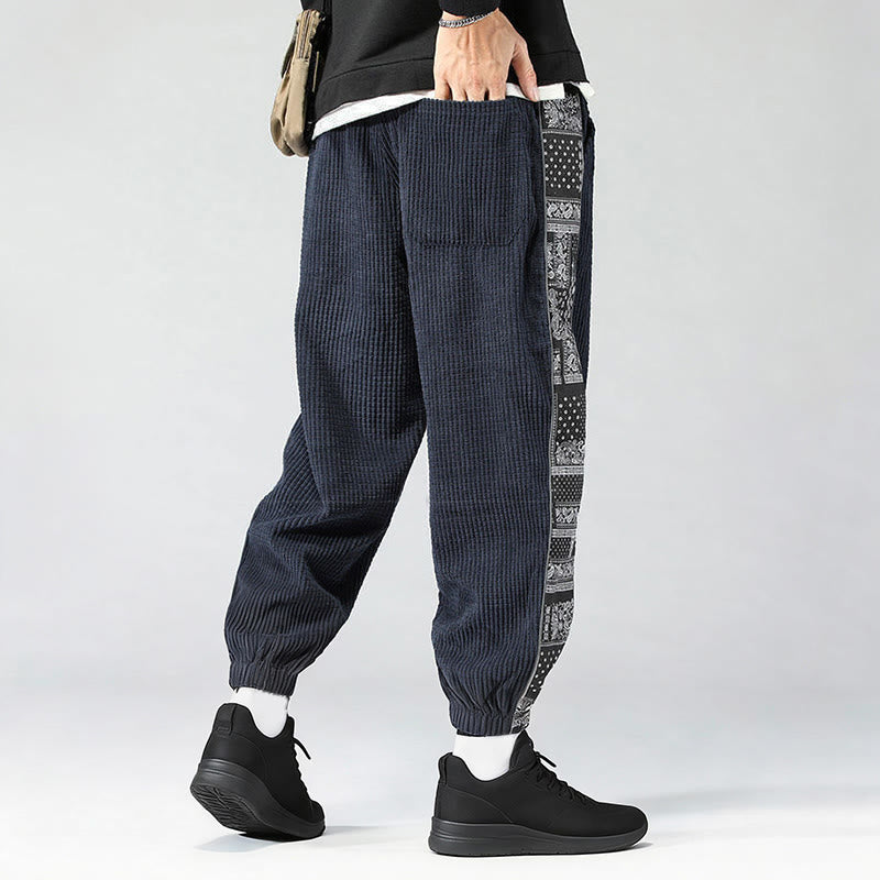Buddha Stones Fall Solid Drawstring Side Paisley Pattern Straight Leg Ankle-length Corduroy Men's Pants With Pockets - image 31