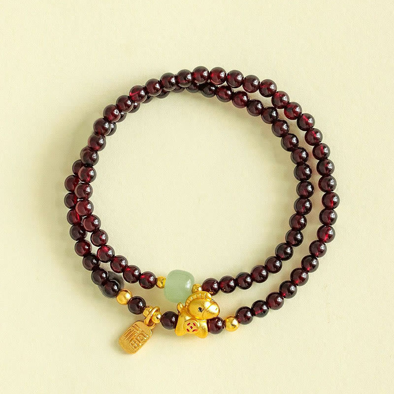 Buddha Stones Year Of The Horse Garnet Jade Fu Character Stability Double Wrap Bracelet - image 1