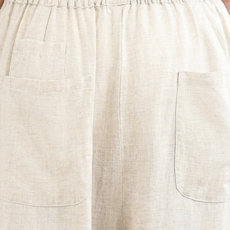Buddha Stones Women's Fall Plain Color Drawstring Cotton Linen 7-8 Length Pants With Pockets - image 7