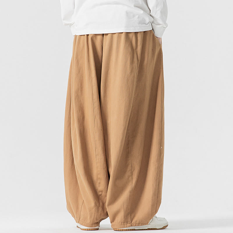 Buddha Stones Winter Commute Plain Drawstring Design Men's Wide Leg Cotton Pants With Pockets - image 10