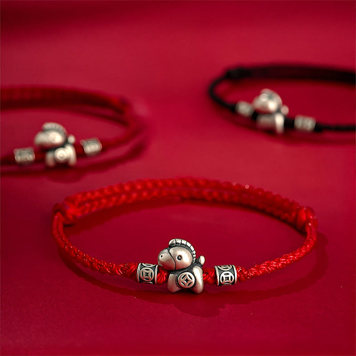 Buddha Stones Year of the Horse 999 Sterling Silver String Braided Protection Bracelet - image 0