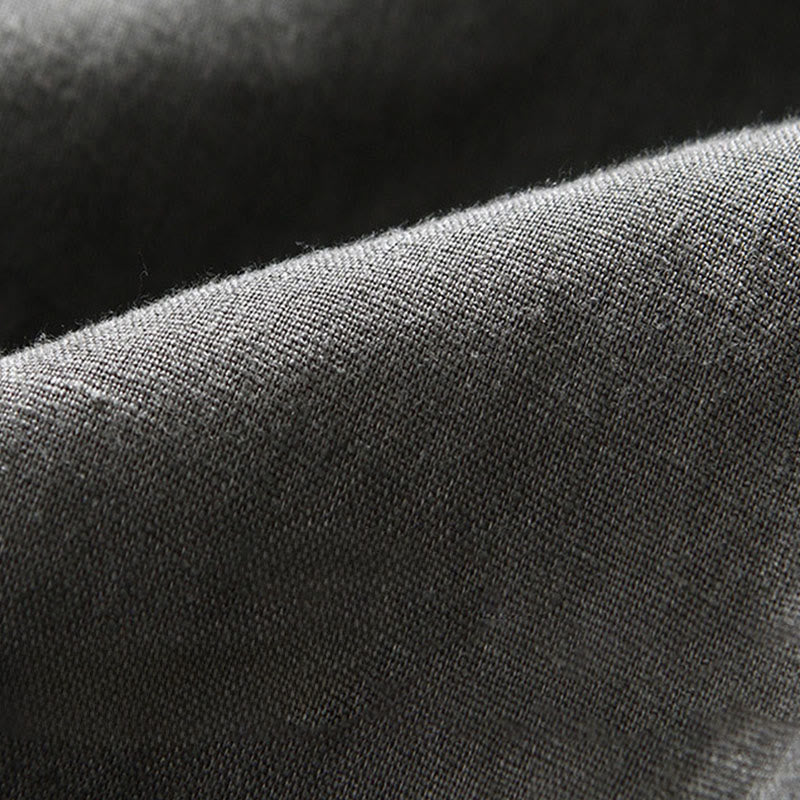 Buddha Stones Fall Solid Color Buttons Down Stand Collar Three Quarter Sleeve Linen Men's Shirt With Pockets - image 9