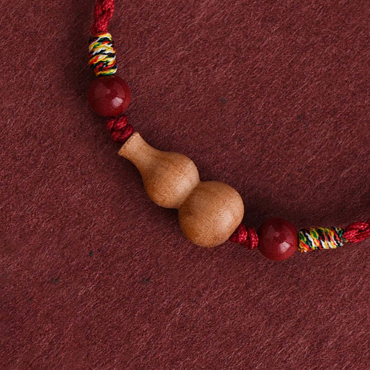 Buddha Stones Gourd Peach Wood Rope Adjustable Wealth Luck Bracelet - image 1