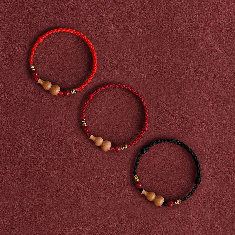 Buddha Stones Gourd Peach Wood Rope Adjustable Wealth Luck Bracelet - image 11