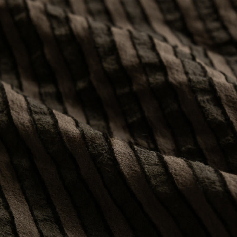 Buddha Stones Vintage Striped Buttons Down Stand Collar Long Sleeve Men's Cotton Shirt - image 15