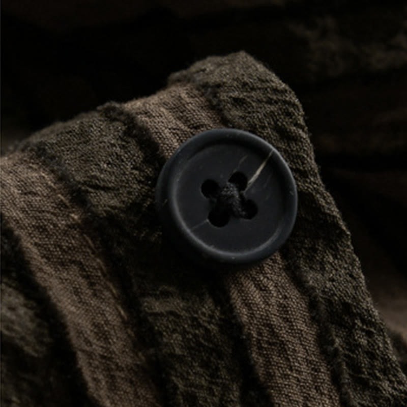 Buddha Stones Vintage Striped Buttons Down Stand Collar Long Sleeve Men's Cotton Shirt - image 11