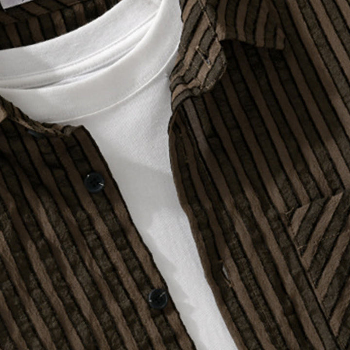 Buddha Stones Vintage Striped Buttons Down Stand Collar Long Sleeve Men's Cotton Shirt - image 9