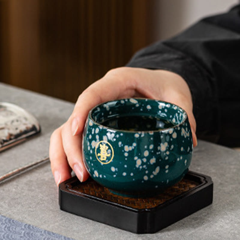Buddha Stones Hand Painted Fu Character Ceramic Teacup Kung Fu Tea Cup With Gift Box - image 5
