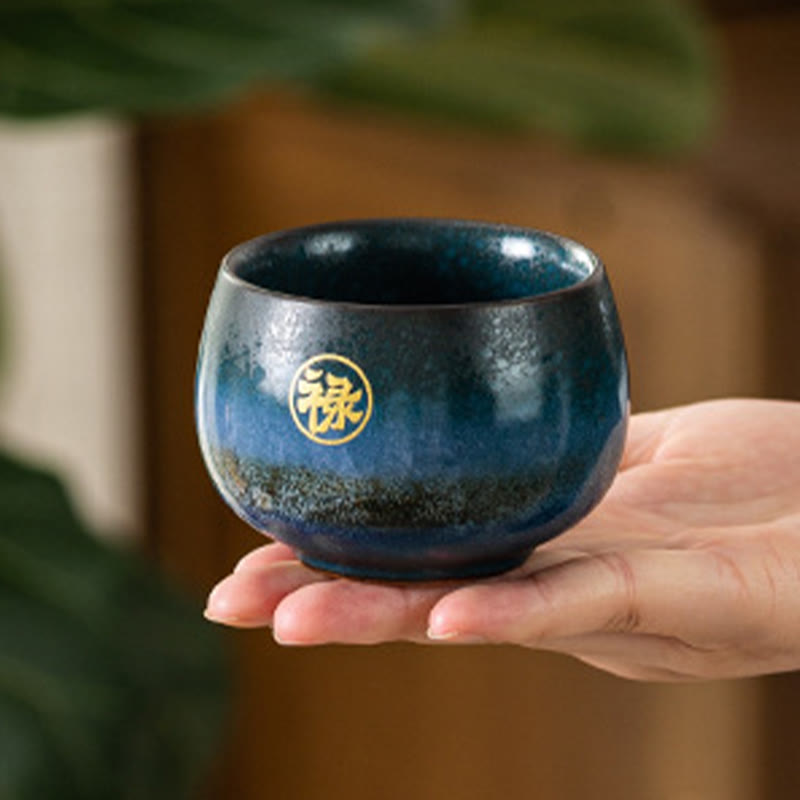 Buddha Stones Hand Painted Fu Character Ceramic Teacup Kung Fu Tea Cup With Gift Box - image 3