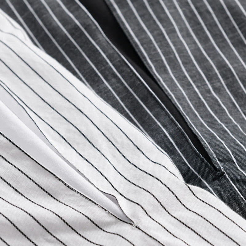 Buddha Stones Fall 2 In 1 Stripes Stand Collar Long Sleeve Men's Cotton Shirt - image 18