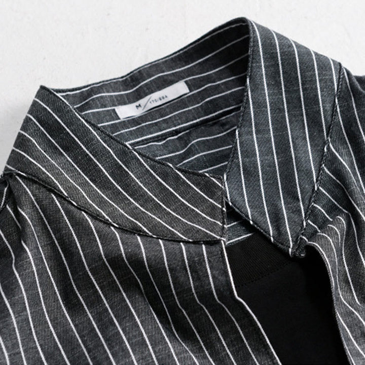 Buddha Stones Fall 2 In 1 Stripes Stand Collar Long Sleeve Men's Cotton Shirt - image 11