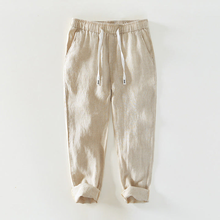 Buddha Stones Fall Solid Drawstring Elastic Waist Men's Linen Ankle-Length Pants With Pockets - Beige - US/UK/AU44，EU54 (4XL) - image 0