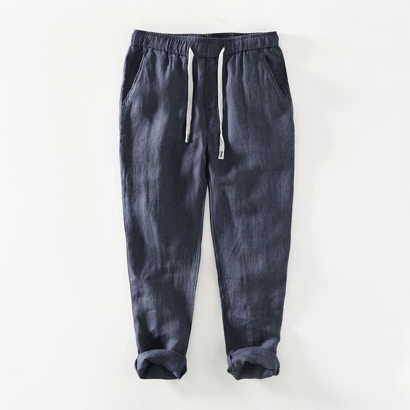 Buddha Stones Fall Solid Drawstring Elastic Waist Men's Linen Ankle-Length Pants With Pockets - SteelBlue - US/UK/AU44，EU54 (4XL) - image 18