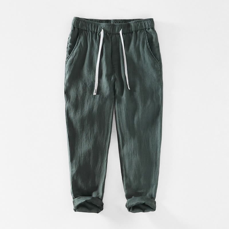 Buddha Stones Fall Solid Drawstring Elastic Waist Men's Linen Ankle-Length Pants With Pockets - SeaGreen - US/UK/AU44，EU54 (4XL) - image 25