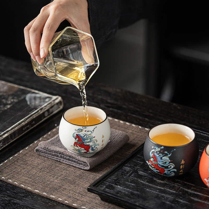 Buddha Stones Year Of The Horse Hand Painted Ceramic Teacup Kung Fu Tea Cup  - image 3