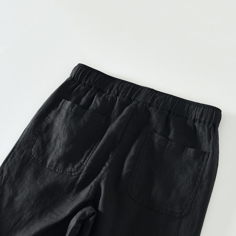 Buddha Stones Fall Solid Drawstring Elastic Waist Men's Linen Ankle-Length Pants With Pockets - image 7
