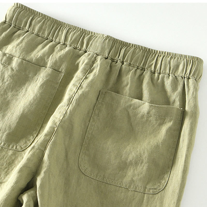 Buddha Stones Fall Solid Drawstring Elastic Waist Men's Linen Ankle-Length Pants With Pockets - image 23