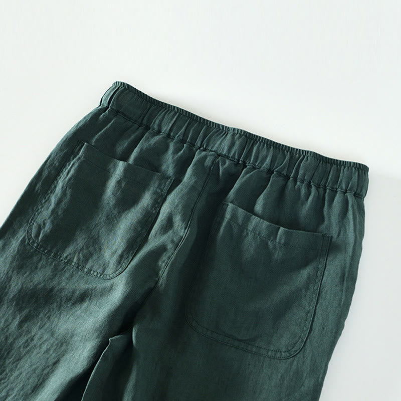 Buddha Stones Fall Solid Drawstring Elastic Waist Men's Linen Ankle-Length Pants With Pockets - image 28