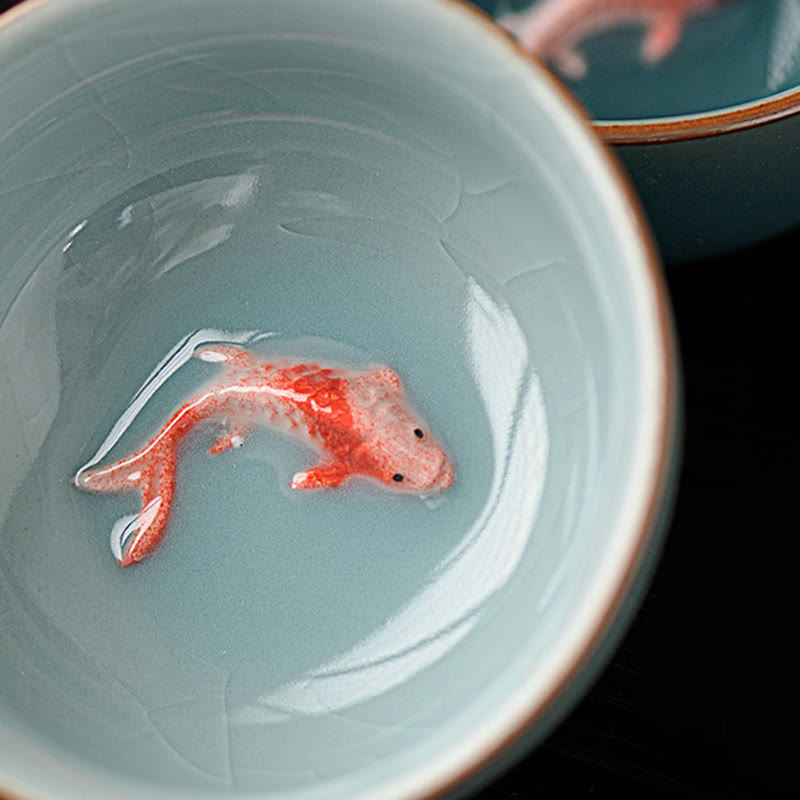 Buddha Stones Hand Painted Koi Fish Ceramic Teacup Kung Fu Tea Cup 50ml - image 5