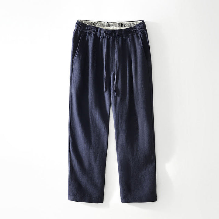 Buddha Stones Fall Solid Drawstring Elastic Waist Men's Linen Straight Leg Pants With Pockets - SteelBlue - US/UK/AU42，EU52 (3XL) - image 0
