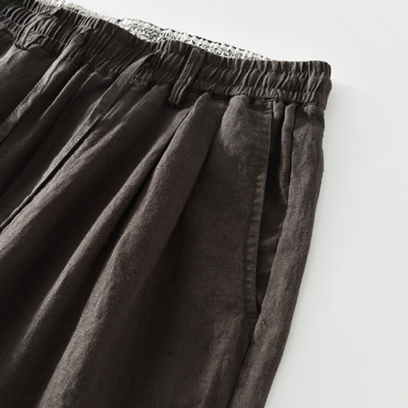 Buddha Stones Fall Solid Drawstring Elastic Waist Men's Linen Straight Leg Pants With Pockets - image 14