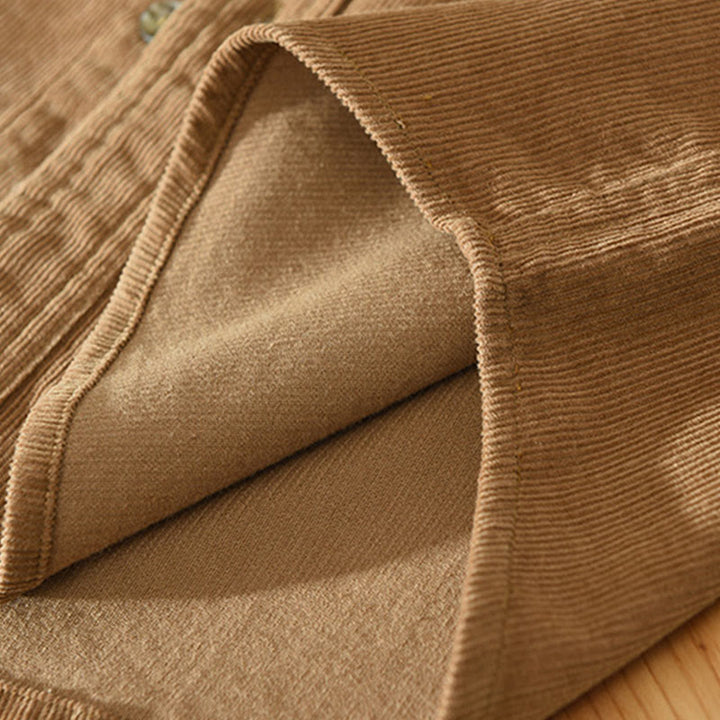 Buddha Stones Fall Decorative Pocket Buttons Down Stand Collar Long Sleeve Men's Cotton Corduroy Shirt - image 5