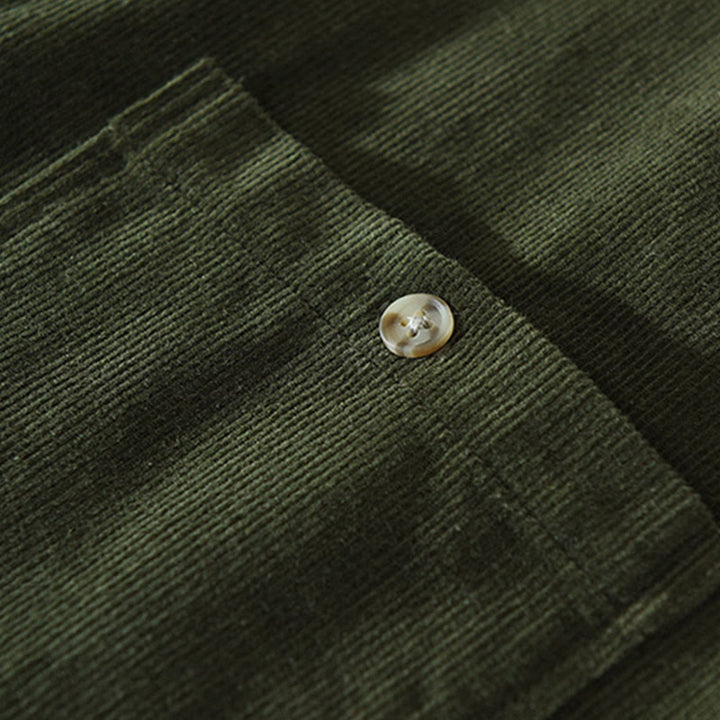 Buddha Stones Fall Decorative Pocket Buttons Down Stand Collar Long Sleeve Men's Cotton Corduroy Shirt - image 12