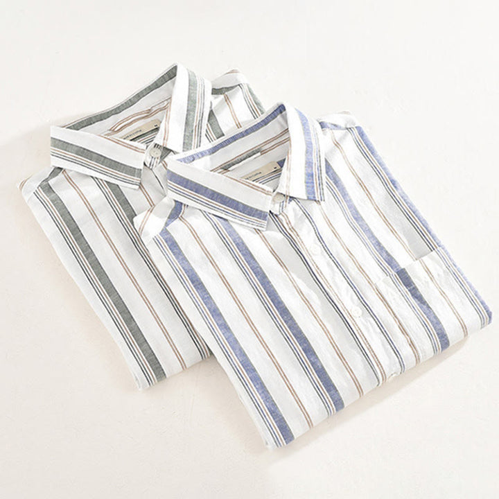 Buddha Stones Fall Stripe Decorative Pocket Buttons Down Long Sleeve Three Quarter Sleeve Short Sleeve Men's Cotton Shirt - image 18