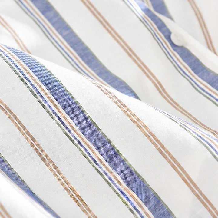 Buddha Stones Fall Stripe Decorative Pocket Buttons Down Long Sleeve Three Quarter Sleeve Short Sleeve Men's Cotton Shirt - image 11