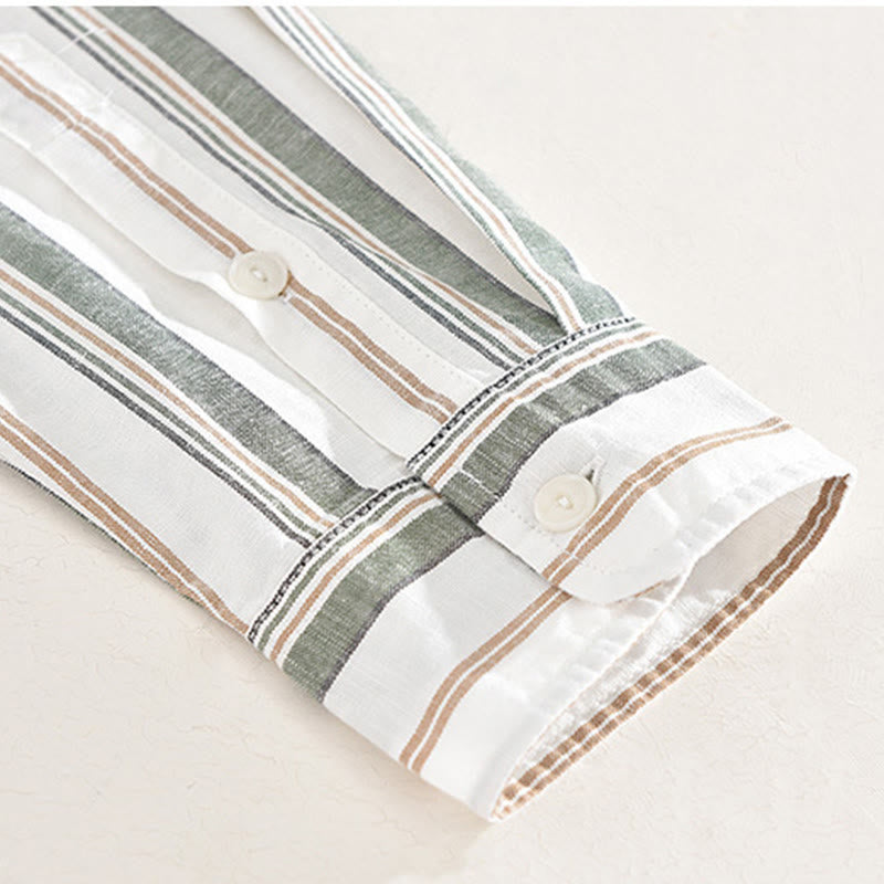 Buddha Stones Fall Stripe Decorative Pocket Buttons Down Long Sleeve Three Quarter Sleeve Short Sleeve Men's Cotton Shirt - image 16