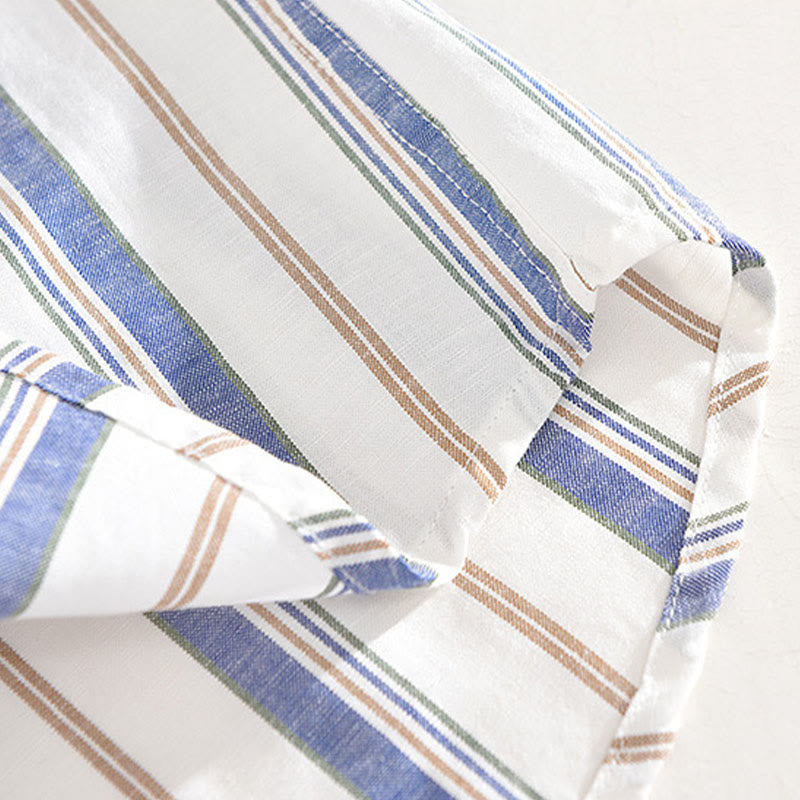 Buddha Stones Fall Stripe Decorative Pocket Buttons Down Long Sleeve Three Quarter Sleeve Short Sleeve Men's Cotton Shirt - image 9