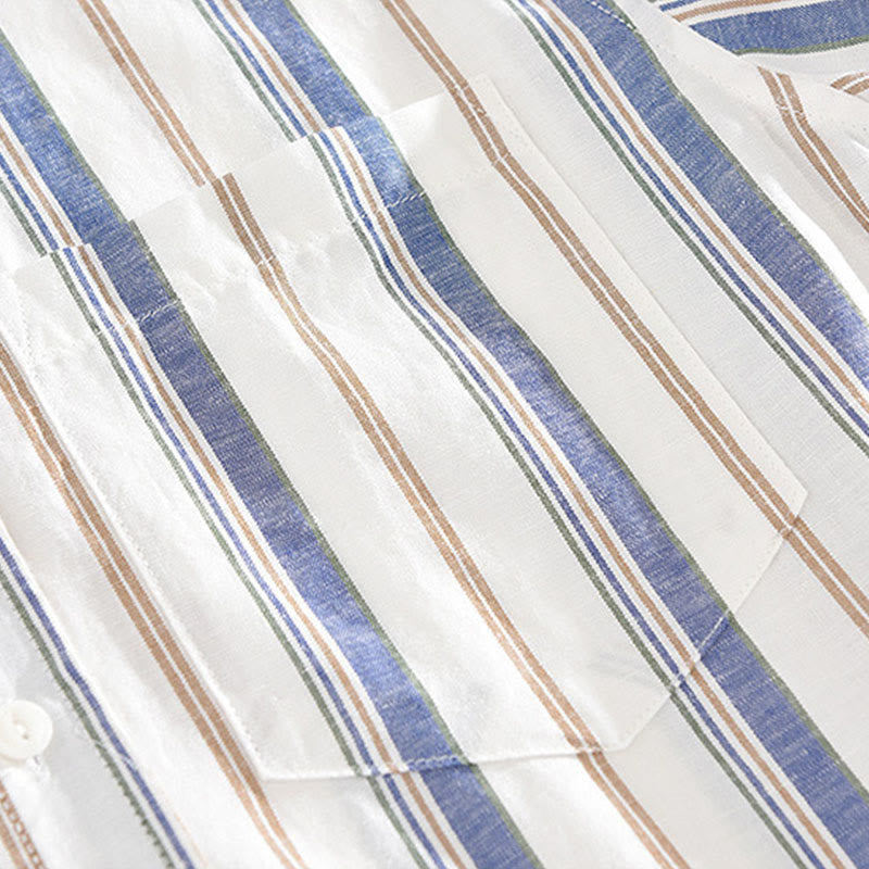 Buddha Stones Fall Stripe Decorative Pocket Buttons Down Long Sleeve Three Quarter Sleeve Short Sleeve Men's Cotton Shirt - image 6