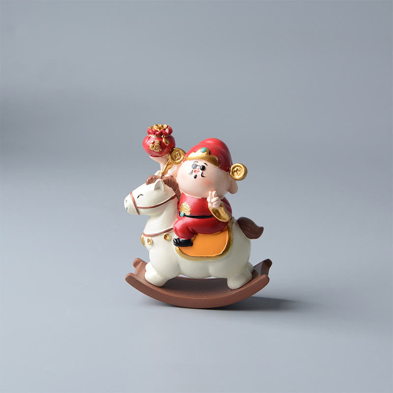 Buddha Stones Year Of The Horse God of Wealth Money Bag Success Prosperity Desk Decoration - White Horse&God of Wealth(11*8.5*4.5cm) - image 2