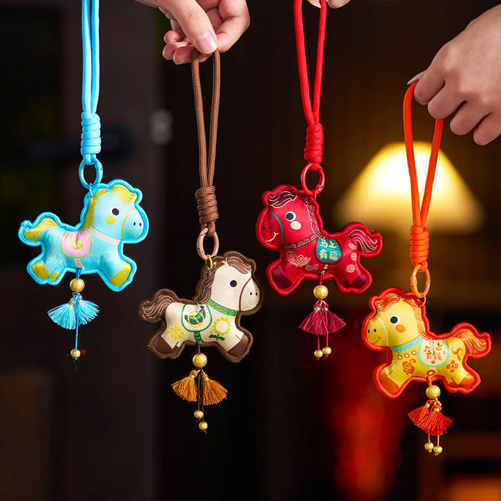 Buddha Stones Year Of The Horse Various Color Embroidery Tassel Prosperity Key Chain - image 0