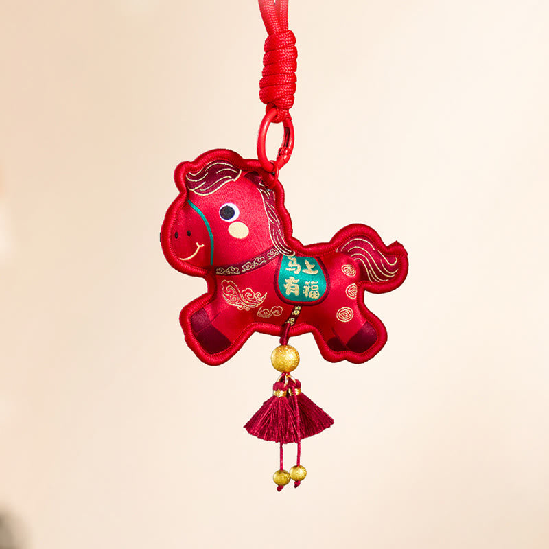 Buddha Stones Year Of The Horse Various Color Embroidery Tassel Prosperity Key Chain - image 2