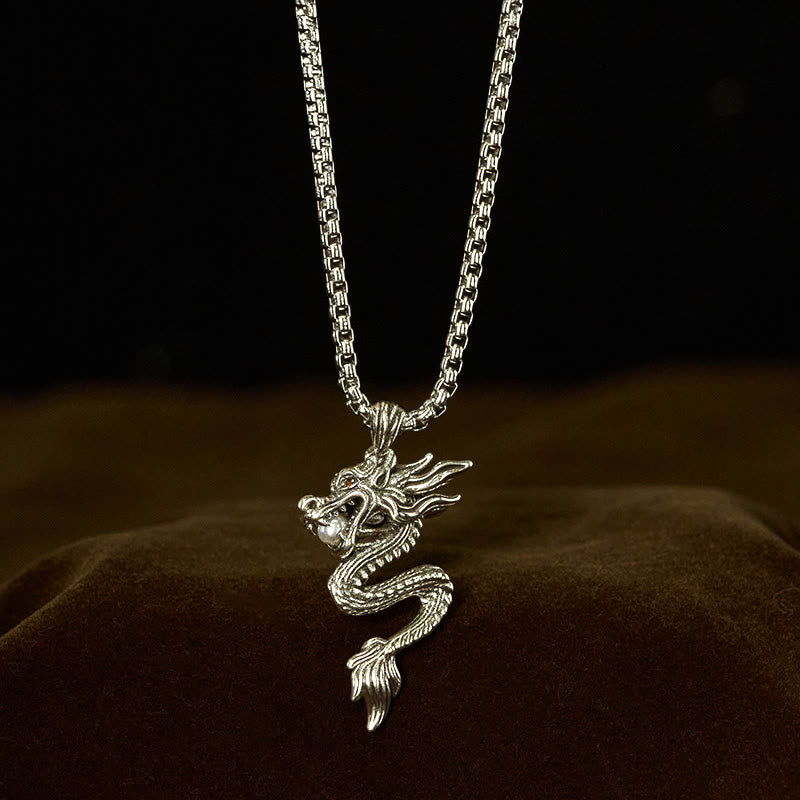 Buddha Stones Dragon Copper Balance Luck Necklace Pendant - Copper Dragon With Steel Chain - image 0