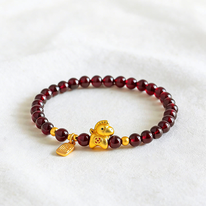 Buddha Stones Year Of The Horse Garnet Fu Character Protection Bracelet - 5.5mm Garnet(Wrist Circumference14-15cm) - image 0