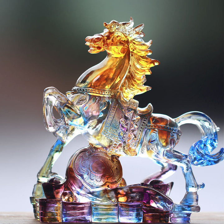 Buddha Stones Year Of The Horse Carved Ruyi Horse Liuli Crystal Art Piece Prosperity Home Office Decoration - Horse 21*8.5*22cm - image 0