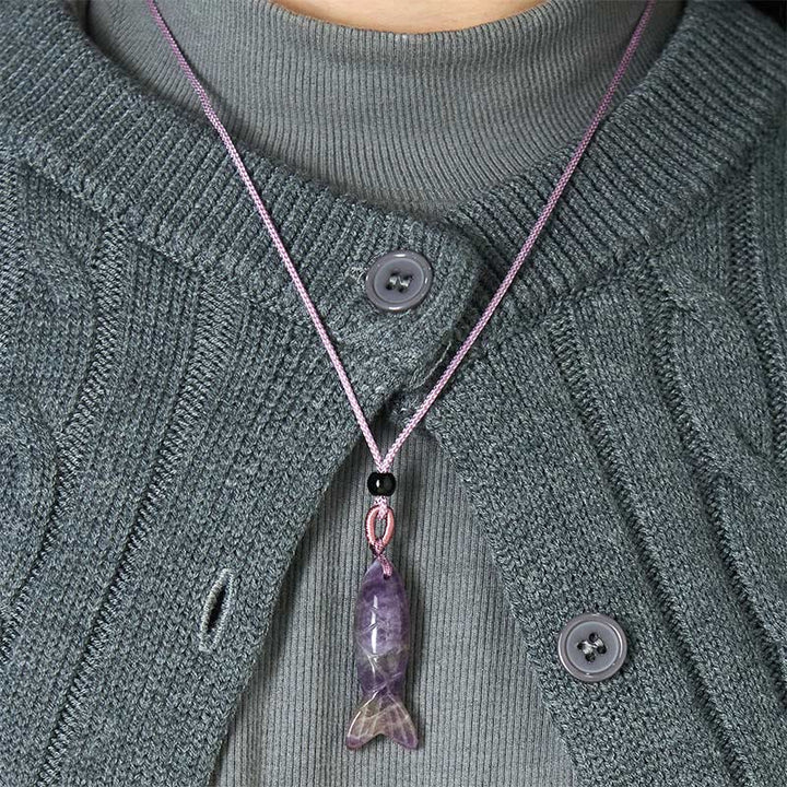 Buddha Stones Carving Koi Fish Pink Crystal Indian Agate Amethyst Warmth Prosperity Necklace Pendant - image 15