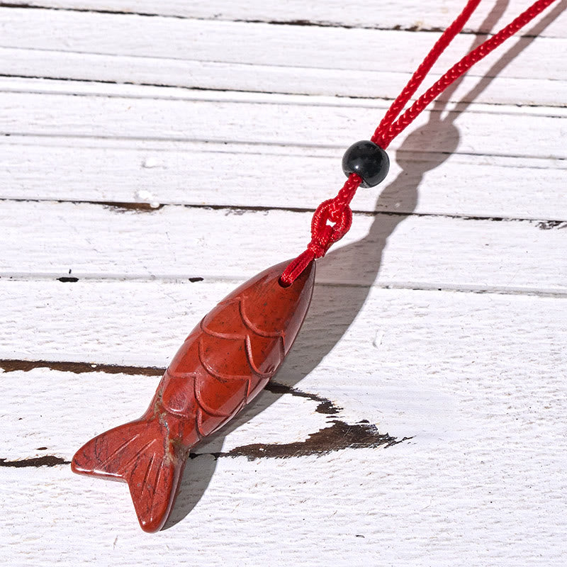 Buddha Stones Carving Koi Fish Pink Crystal Indian Agate Amethyst Warmth Prosperity Necklace Pendant - Red Jasper(Pendant Size: 15*40mm) - image 22