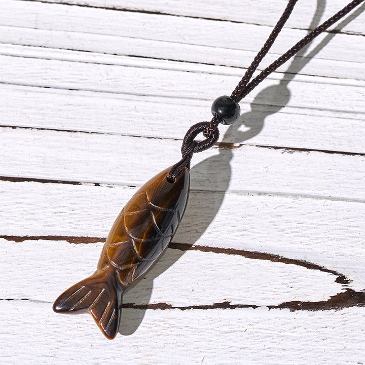 Buddha Stones Carving Koi Fish Pink Crystal Indian Agate Amethyst Warmth Prosperity Necklace Pendant - Tiger Eye(Pendant Size: 15*40mm) - image 28