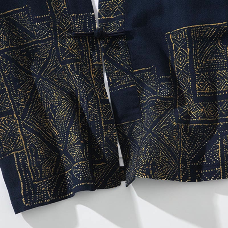 Buddha Stones Geometry Floral Stripes Butterfly Ink Open Front Half Sleeve Jacket Cotton Men's Kimono - image 6