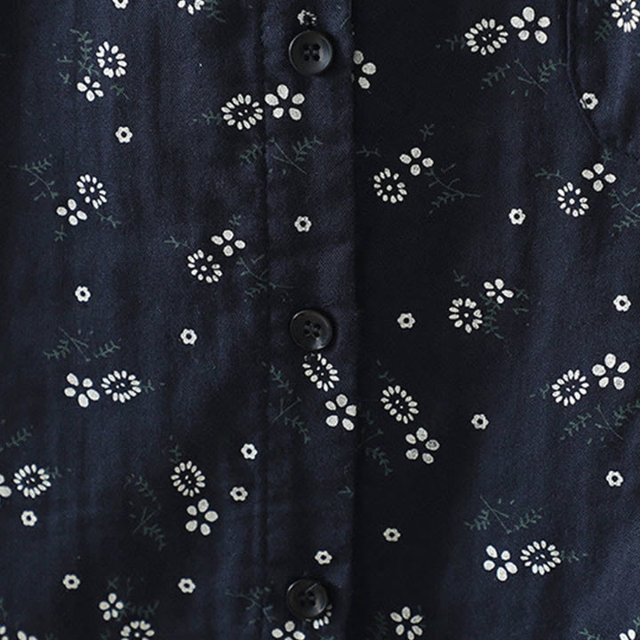 Buddha Stones Fall Small Floral Pattern Buttons Down Design Long Sleeve Women's Cotton Shirt - image 8