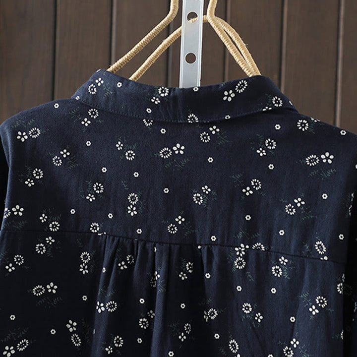 Buddha Stones Fall Small Floral Pattern Buttons Down Design Long Sleeve Women's Cotton Shirt - image 4